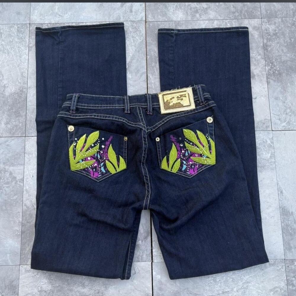 Rare Y2K Apple Bottoms Embroidered Flare Jeans McBling Gold Women’s 7/8
